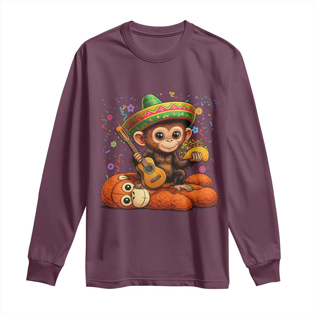 Cute Punch Baby Monkey Cinco De Mayo Long Sleeve Shirt Funny Animal Gift TS12 Maroon Print Your Wear