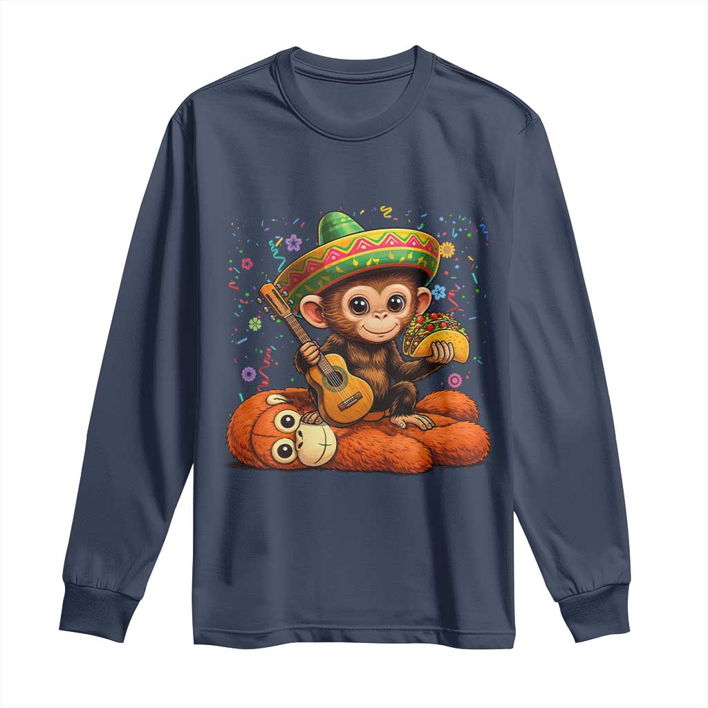 Cute Punch Baby Monkey Cinco De Mayo Long Sleeve Shirt Funny Animal Gift TS12 Navy Print Your Wear