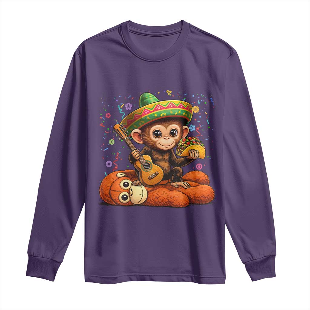 Cute Punch Baby Monkey Cinco De Mayo Long Sleeve Shirt Funny Animal Gift TS12 Purple Print Your Wear