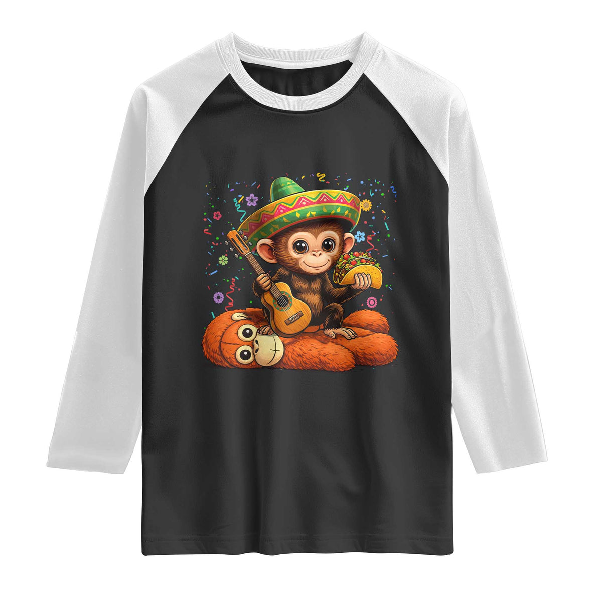 Cute Punch Baby Monkey Cinco De Mayo Raglan Shirt Funny Animal Gift TS12 Black White Print Your Wear