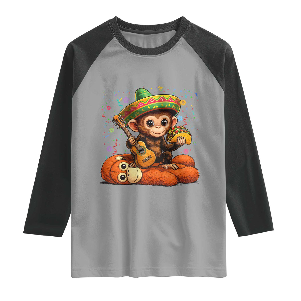 Cute Punch Baby Monkey Cinco De Mayo Raglan Shirt Funny Animal Gift TS12 Sport Gray Black Print Your Wear