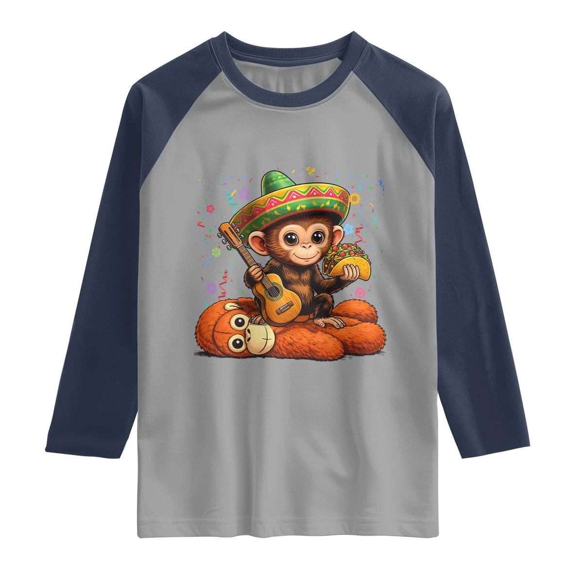 Cute Punch Baby Monkey Cinco De Mayo Raglan Shirt Funny Animal Gift TS12 Sport Gray Navy Print Your Wear