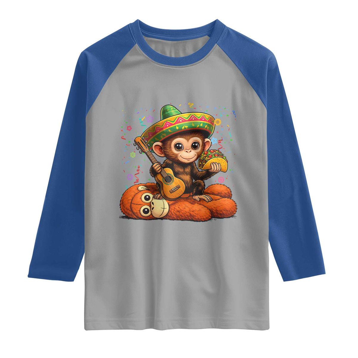 Cute Punch Baby Monkey Cinco De Mayo Raglan Shirt Funny Animal Gift TS12 Sport Gray Royal Print Your Wear