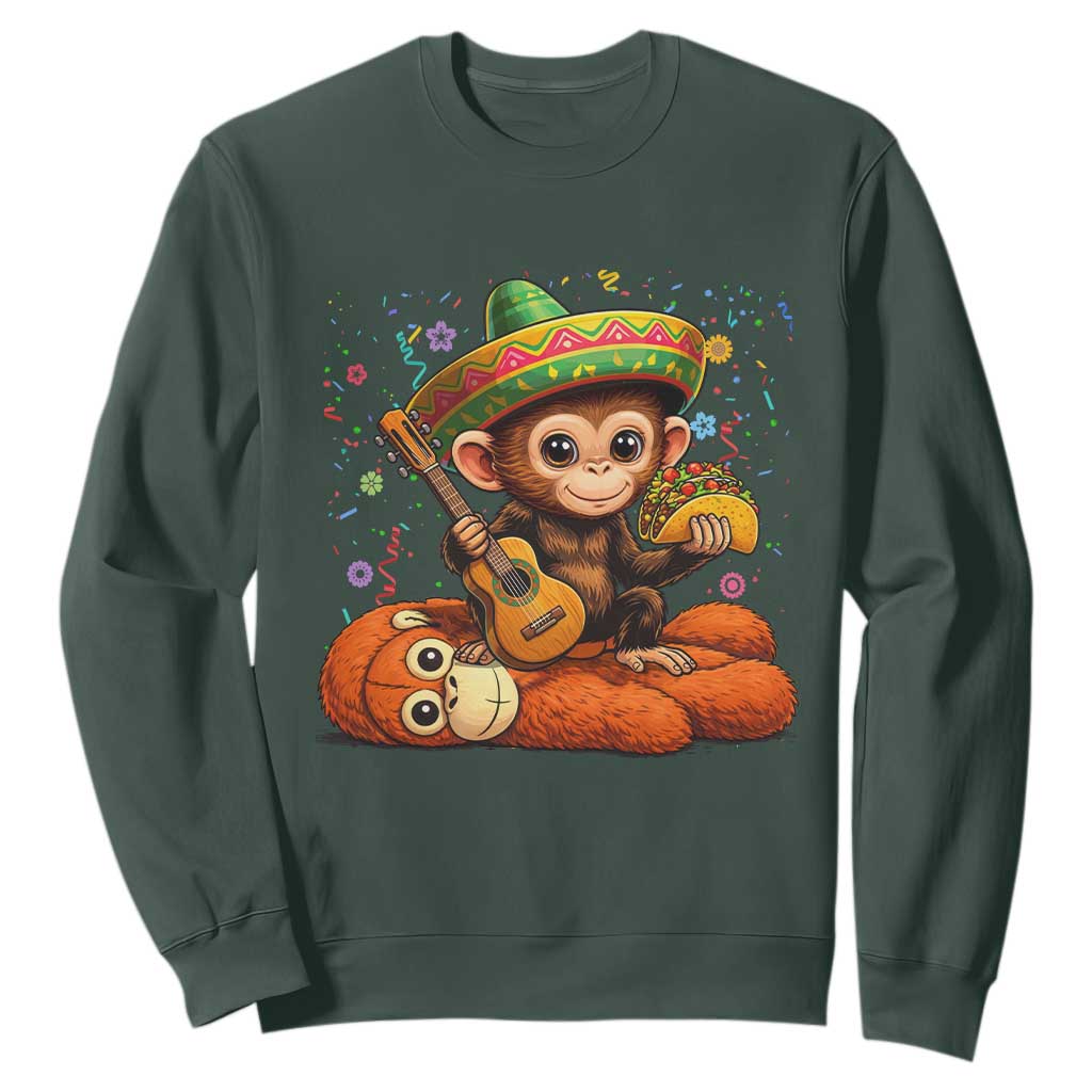 Cute Punch Baby Monkey Cinco De Mayo Sweatshirt Funny Animal Gift TS12 Dark Forest Green Print Your Wear