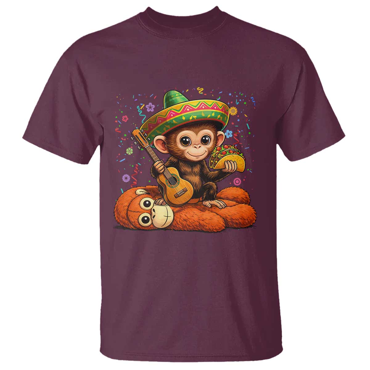 Cute Punch Baby Monkey Cinco De Mayo T Shirt Funny Animal Gift TS12 Maroon Print Your Wear