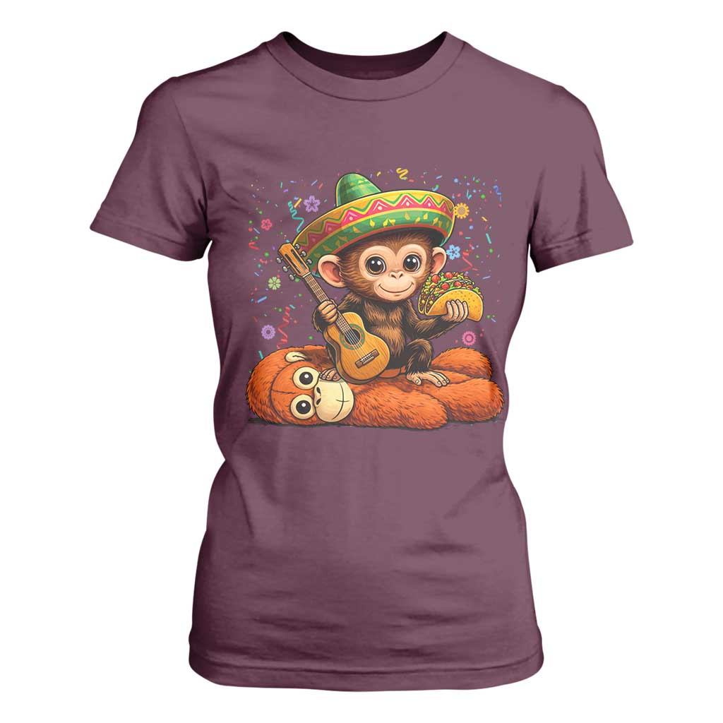 Cute Punch Baby Monkey Cinco De Mayo T Shirt For Women Funny Animal Gift TS12 Maroon Print Your Wear