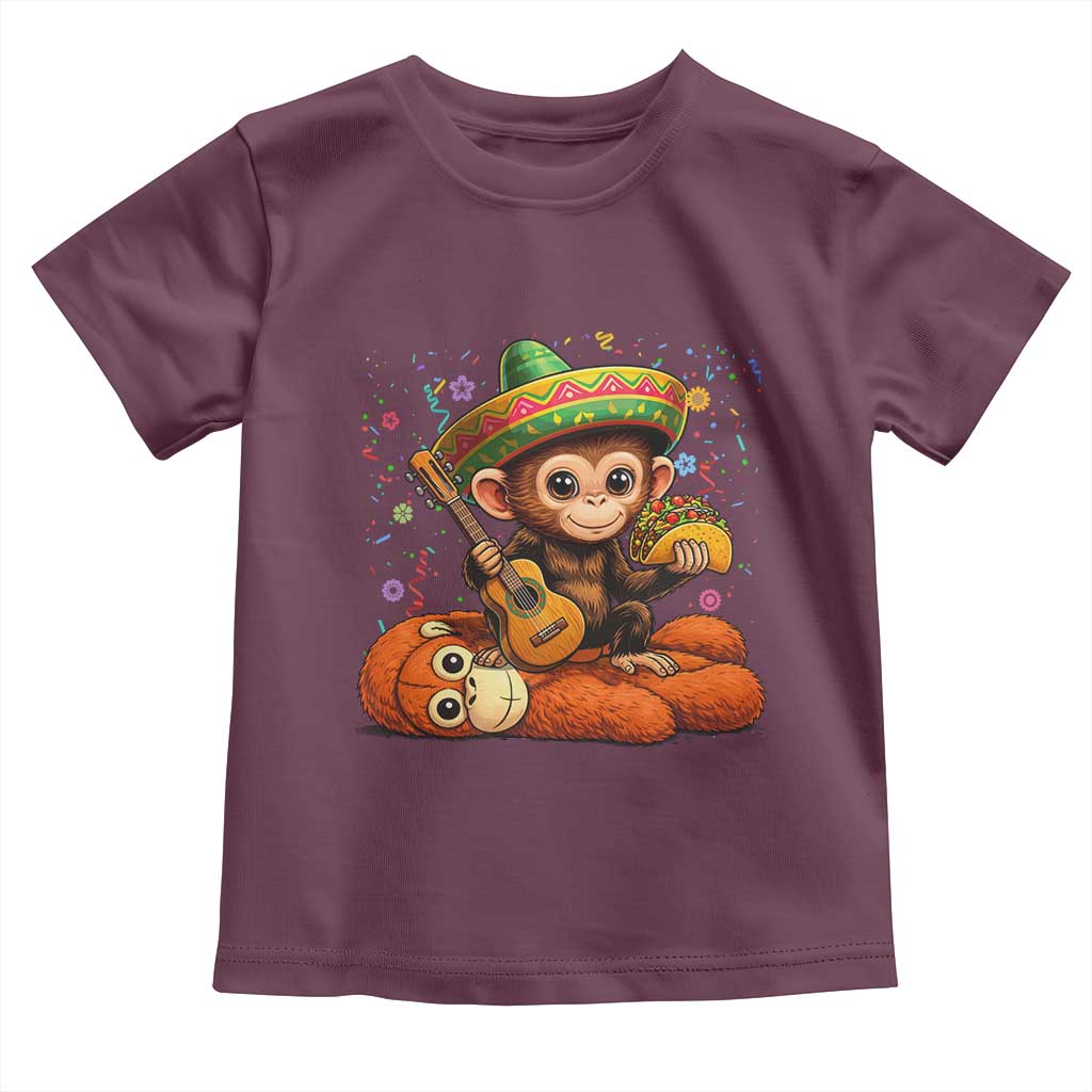 Cute Punch Baby Monkey Cinco De Mayo Toddler T Shirt Funny Animal Gift TS12 Maroon Print Your Wear