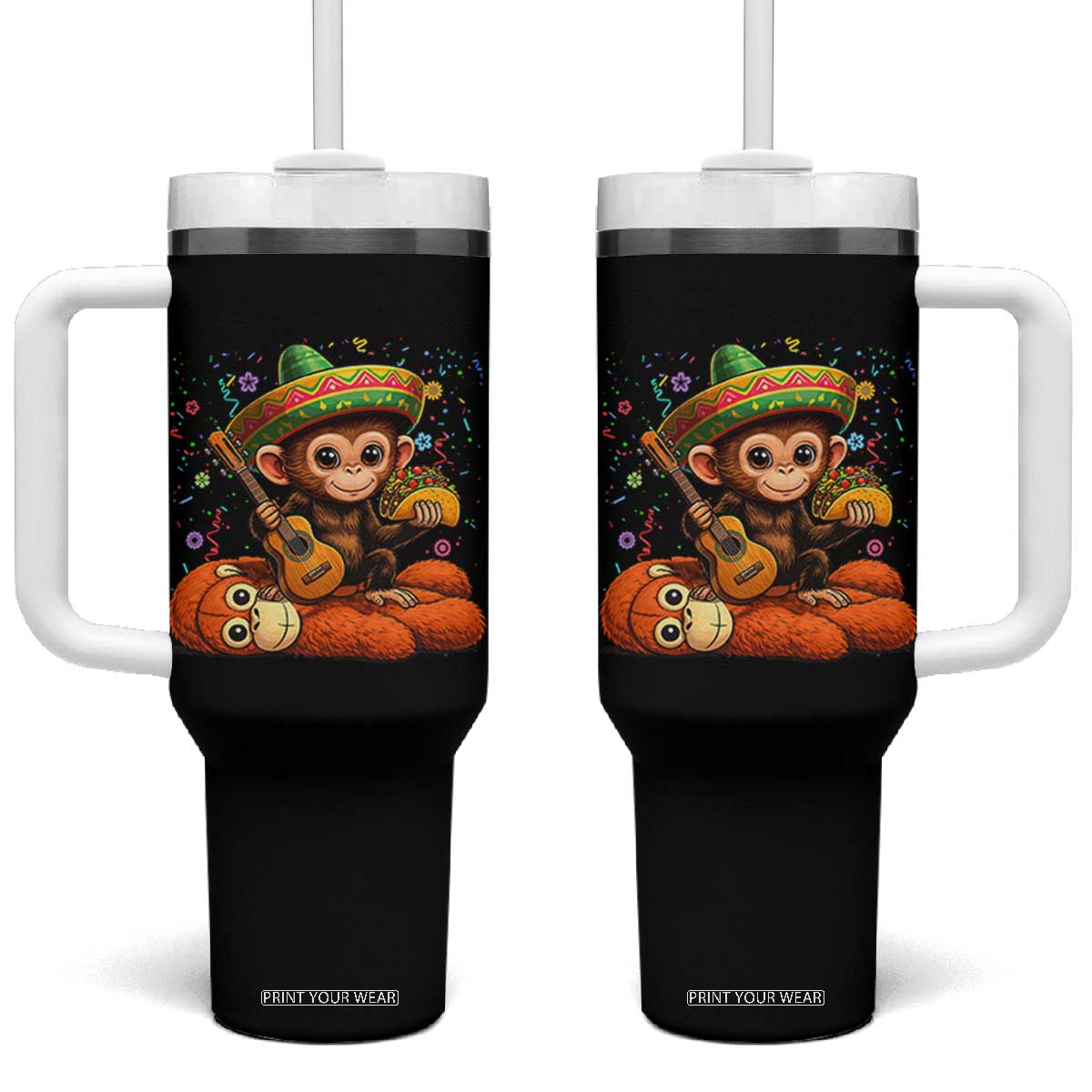 Cute Punch Baby Monkey Cinco De Mayo Tumbler With Handle Funny Animal Gift TS12 One Size: 40 oz Black Print Your Wear