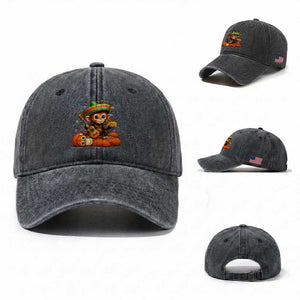 Cute Punch Baby Monkey Cinco De Mayo Washed Cotton Baseball Cap Funny Animal Gift TS12 Washed Cap Universal Fit Dark Gray Print Your Wear