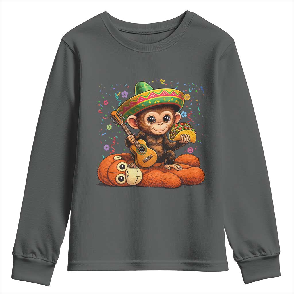 Cute Punch Baby Monkey Cinco De Mayo Youth Sweatshirt Funny Animal Gift TS12 Dark Heather Print Your Wear