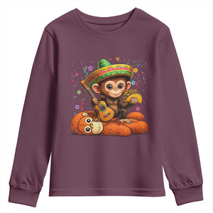 Cute Punch Baby Monkey Cinco De Mayo Youth Sweatshirt Funny Animal Gift TS12 Maroon Print Your Wear