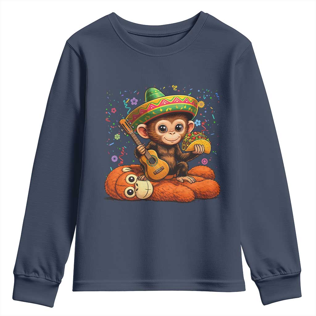 Cute Punch Baby Monkey Cinco De Mayo Youth Sweatshirt Funny Animal Gift TS12 Navy Print Your Wear