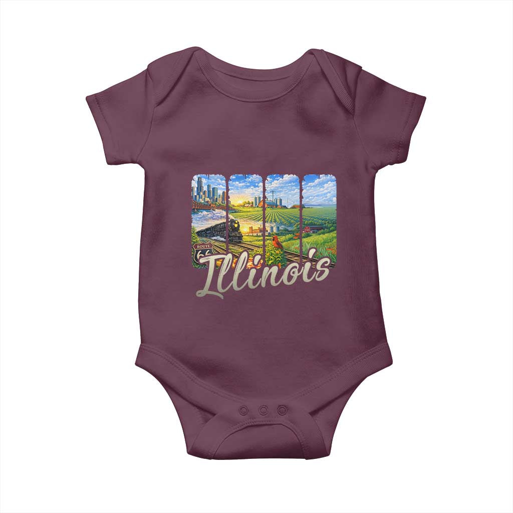 Vintage Illinois State Route Highway 66 Baby Onesie Southwest Souvenir TS12 Maroon Print Your Wear