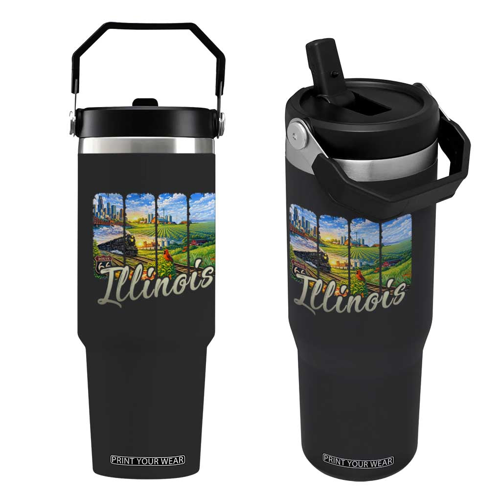 Vintage Illinois State Route Highway 66 Flip Straw Tumbler Southwest Souvenir TS12 One Size: 30 oz Black Print Your Wear