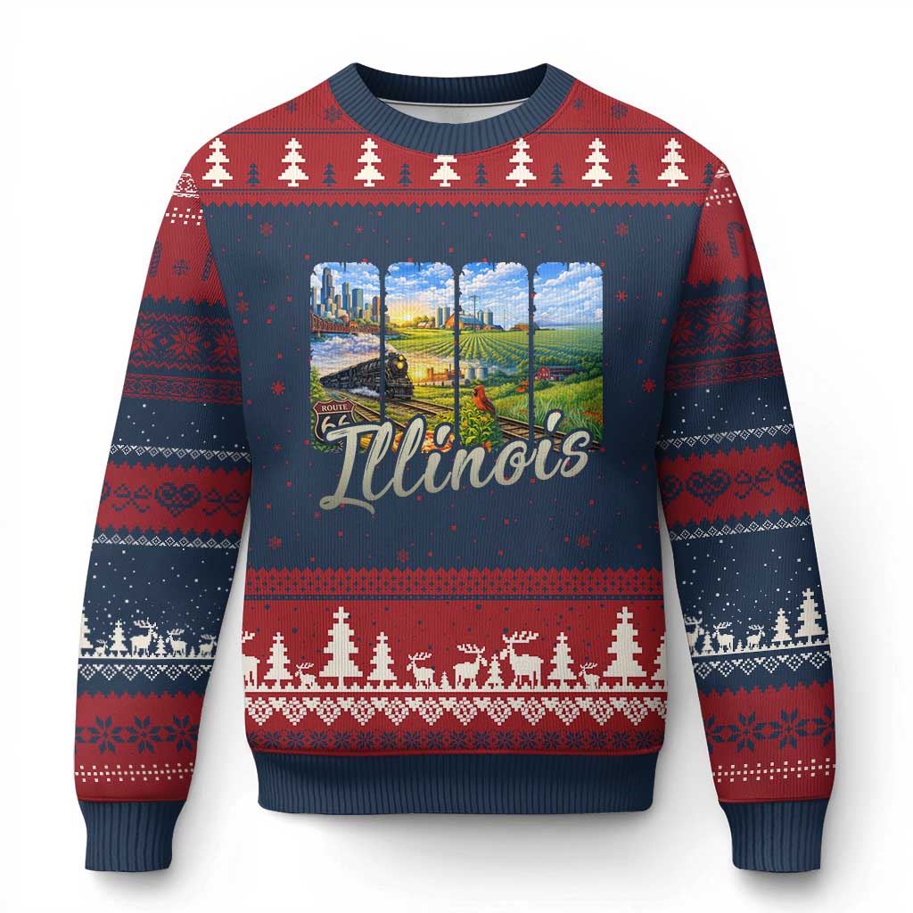 Vintage Illinois State Route Highway 66 Ugly Christmas Sweater Southwest Souvenir TS12 Navy Red Print Your Wear