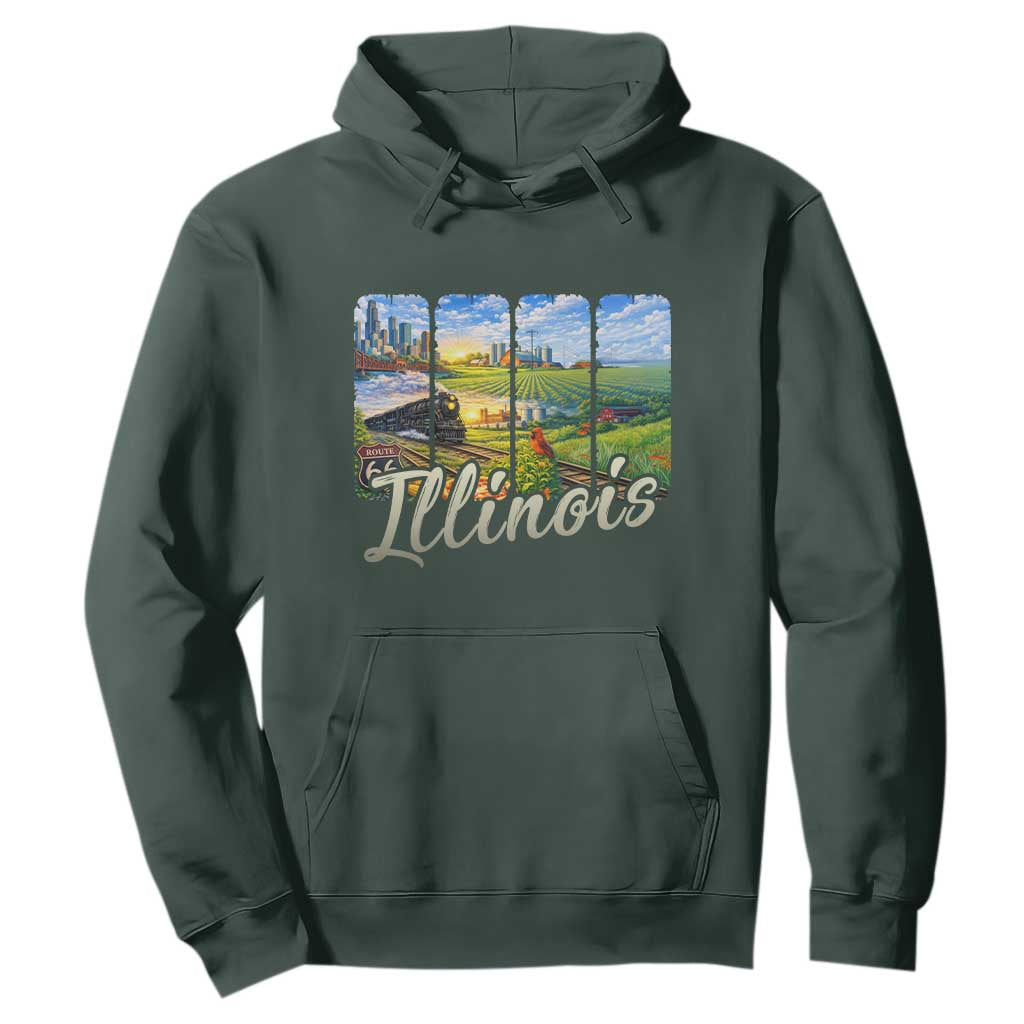 Vintage Illinois State Route Highway 66 Hoodie Southwest Souvenir TS12 Dark Forest Green Print Your Wear