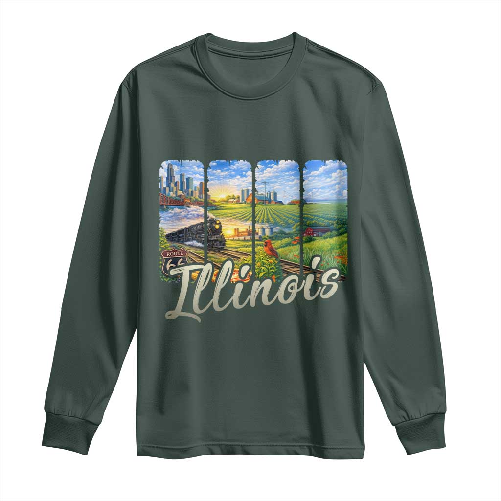Vintage Illinois State Route Highway 66 Long Sleeve Shirt Southwest Souvenir TS12 Dark Forest Green Print Your Wear
