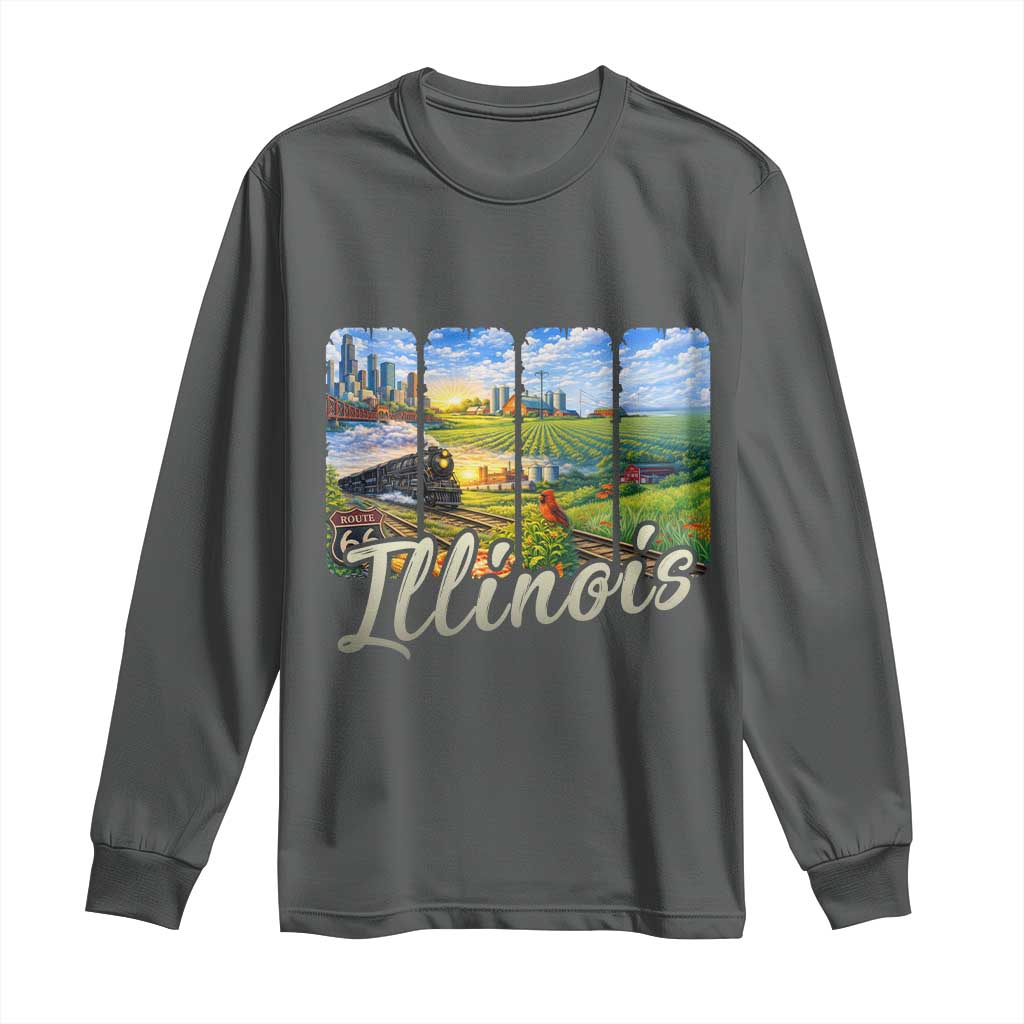 Vintage Illinois State Route Highway 66 Long Sleeve Shirt Southwest Souvenir TS12 Dark Heather Print Your Wear
