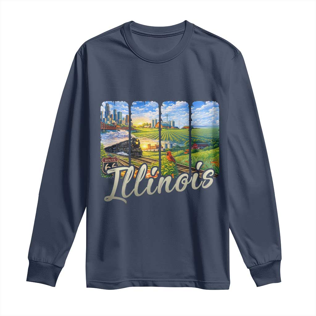 Vintage Illinois State Route Highway 66 Long Sleeve Shirt Southwest Souvenir TS12 Navy Print Your Wear