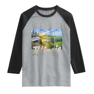 Vintage Illinois State Route Highway 66 Raglan Shirt Southwest Souvenir TS12 Heather Gray Black Print Your Wear