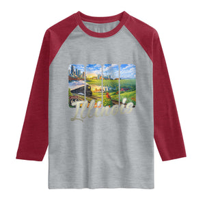 Vintage Illinois State Route Highway 66 Raglan Shirt Southwest Souvenir TS12 Heather Gray Heather Red Print Your Wear