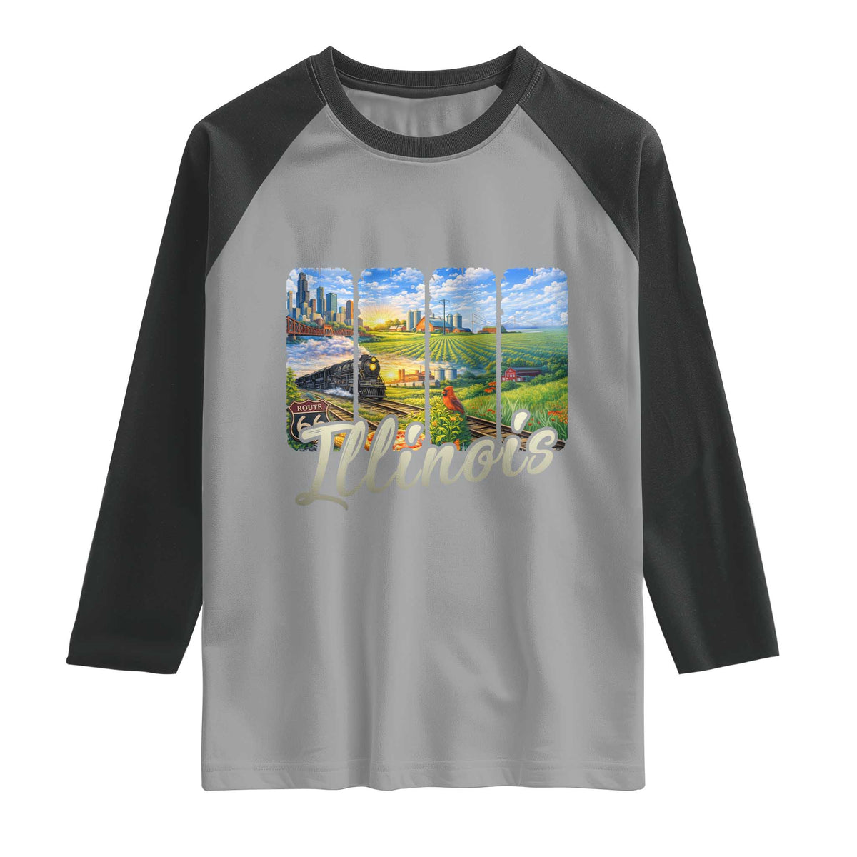 Vintage Illinois State Route Highway 66 Raglan Shirt Southwest Souvenir TS12 Sport Gray Black Print Your Wear
