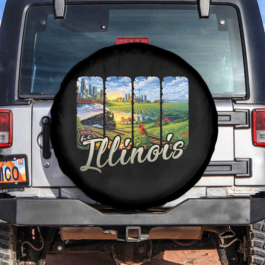 Vintage Illinois State Route Highway 66 Spare Tire Cover Southwest Souvenir TS12 No hole Black Print Your Wear