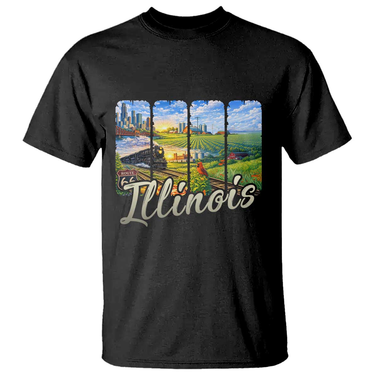 Vintage Illinois State Route Highway 66 T Shirt Southwest Souvenir TS12 Black Print Your Wear