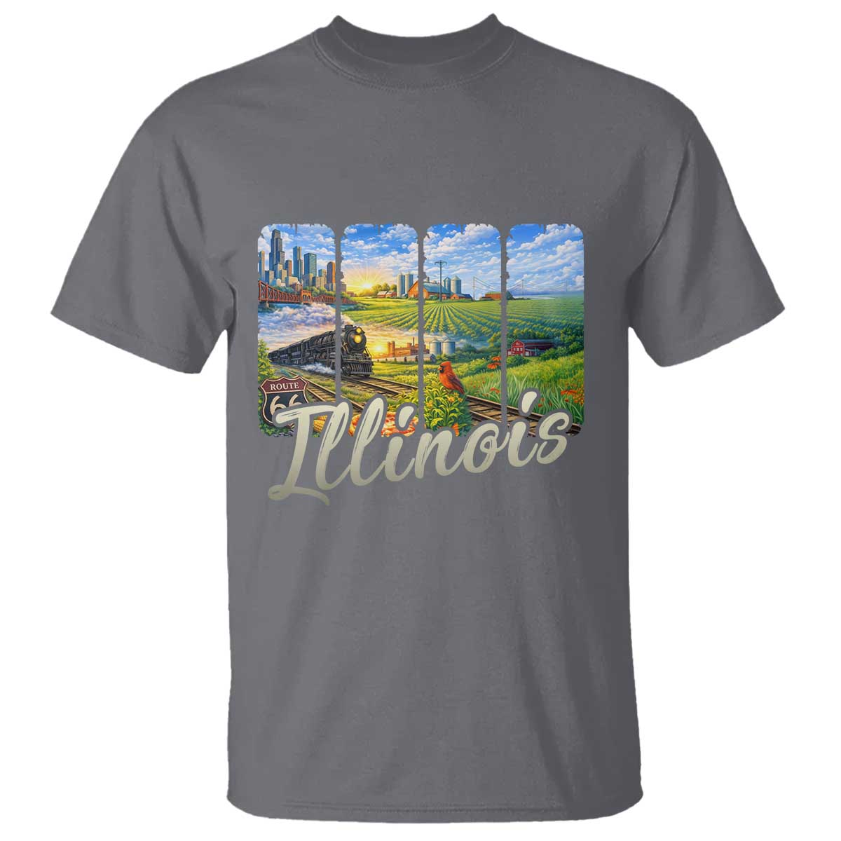Vintage Illinois State Route Highway 66 T Shirt Southwest Souvenir TS12 Charcoal Print Your Wear
