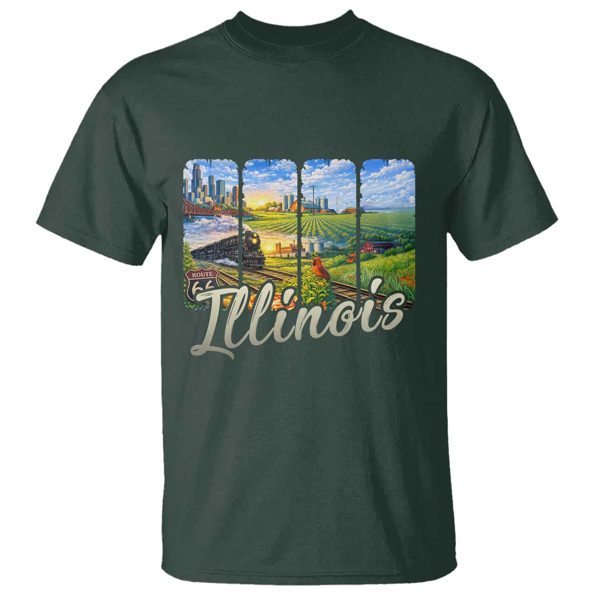 Vintage Illinois State Route Highway 66 T Shirt Southwest Souvenir TS12 Dark Forest Green Print Your Wear