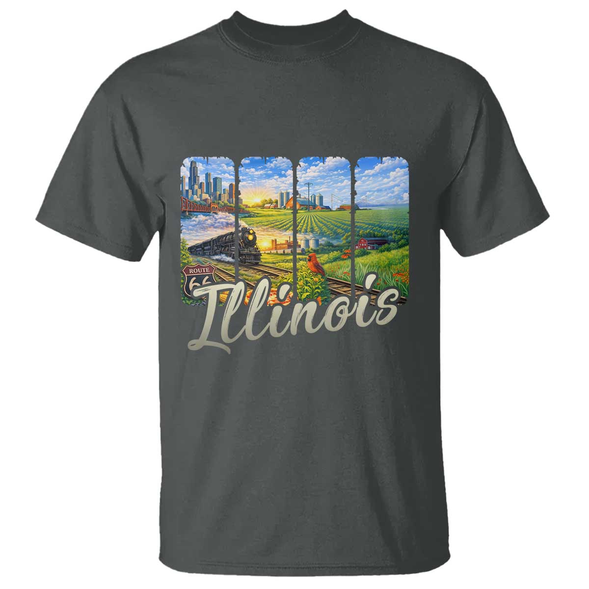 Vintage Illinois State Route Highway 66 T Shirt Southwest Souvenir TS12 Dark Heather Print Your Wear