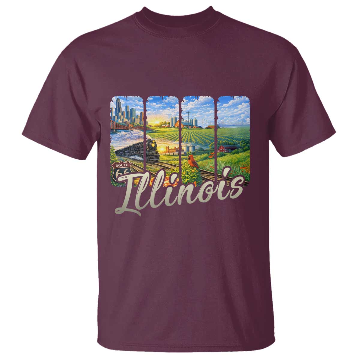 Vintage Illinois State Route Highway 66 T Shirt Southwest Souvenir TS12 Maroon Print Your Wear