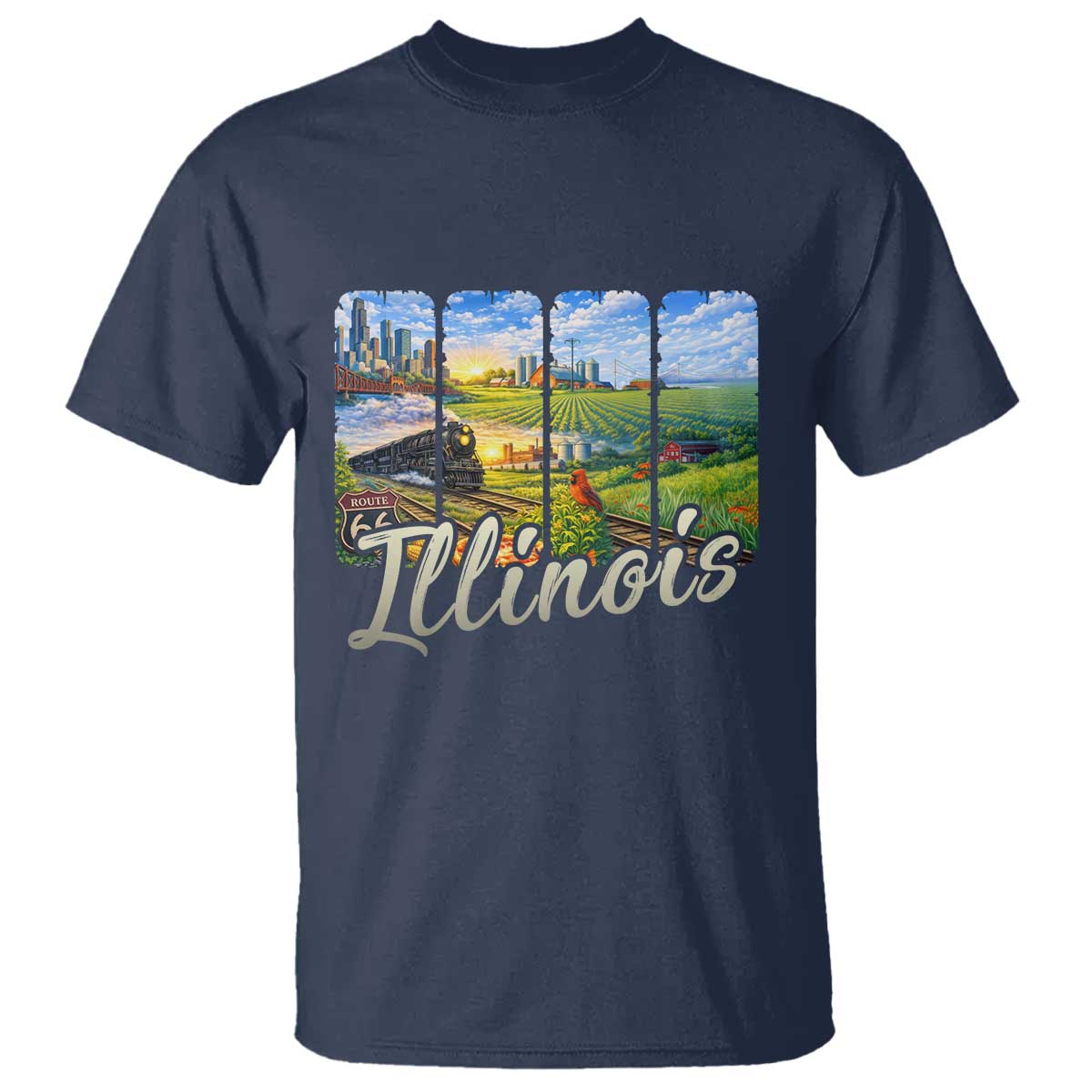 Vintage Illinois State Route Highway 66 T Shirt Southwest Souvenir TS12 Navy Print Your Wear