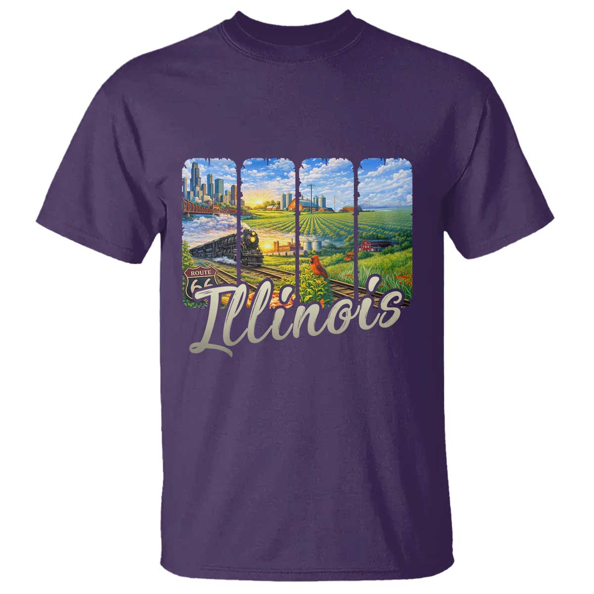 Vintage Illinois State Route Highway 66 T Shirt Southwest Souvenir TS12 Purple Print Your Wear
