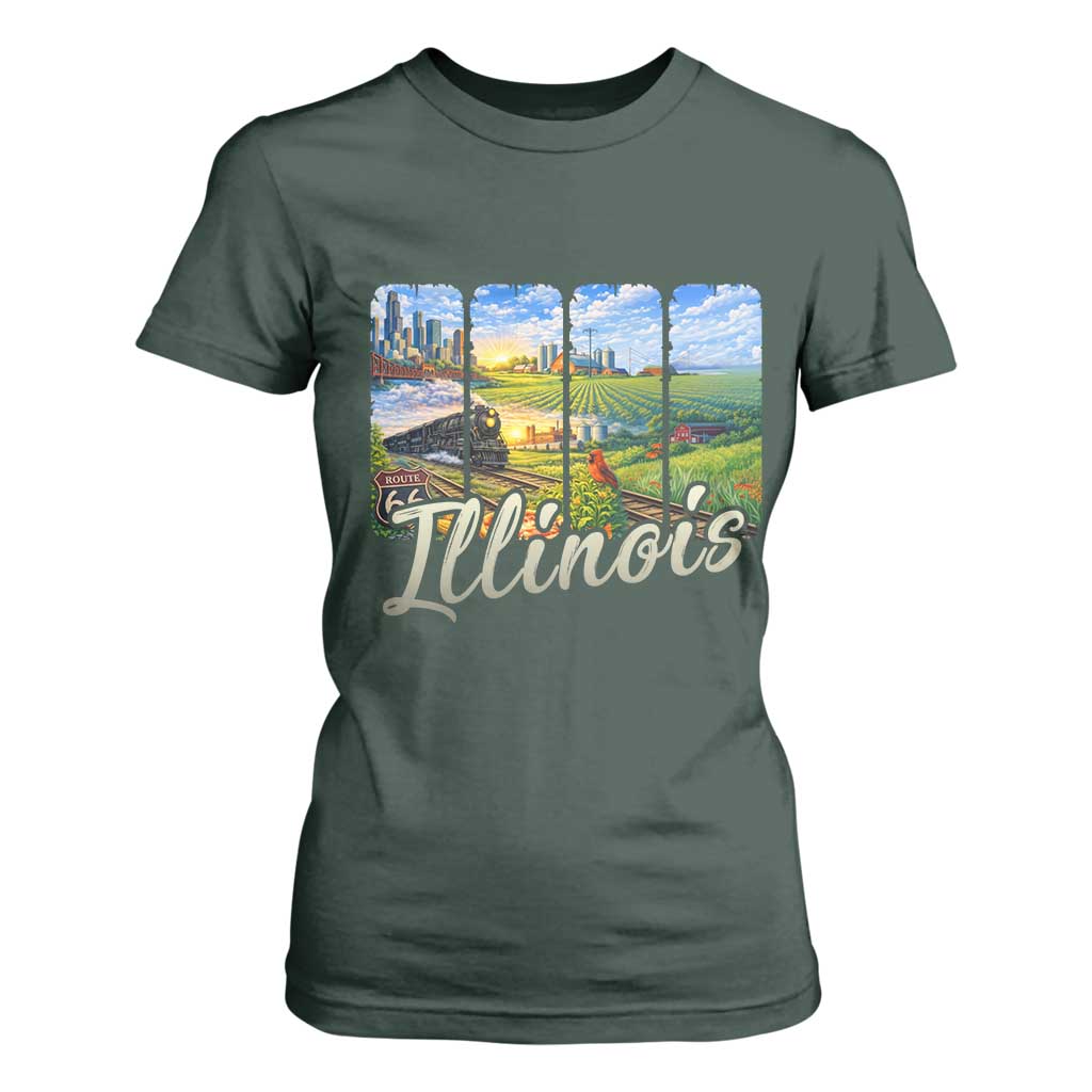 Vintage Illinois State Route Highway 66 T Shirt For Women Southwest Souvenir TS12 Dark Forest Green Print Your Wear