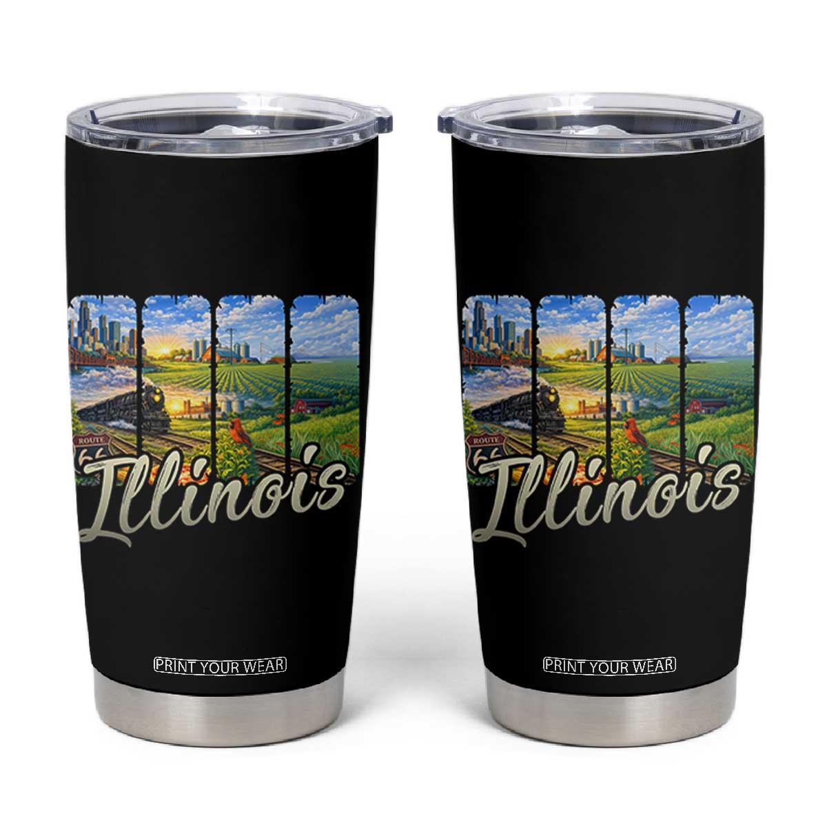 Vintage Illinois State Route Highway 66 Tumbler Cup Southwest Souvenir TS12 Black Print Your Wear