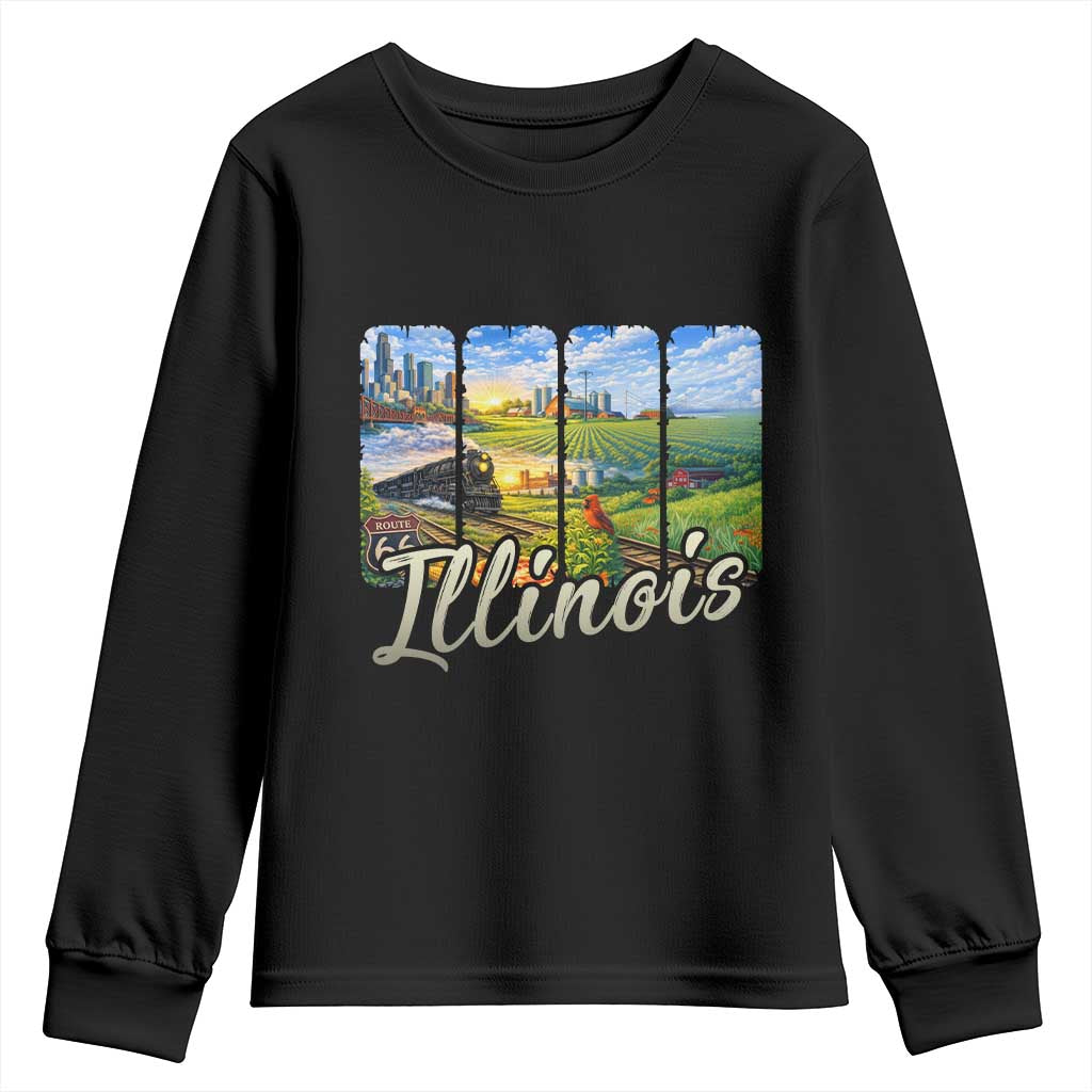 Vintage Illinois State Route Highway 66 Youth Sweatshirt Southwest Souvenir TS12 Black Print Your Wear
