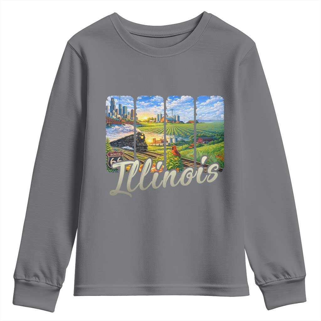 Vintage Illinois State Route Highway 66 Youth Sweatshirt Southwest Souvenir TS12 Charcoal Print Your Wear