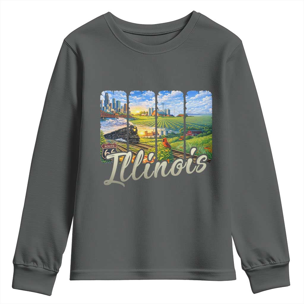 Vintage Illinois State Route Highway 66 Youth Sweatshirt Southwest Souvenir TS12 Dark Heather Print Your Wear