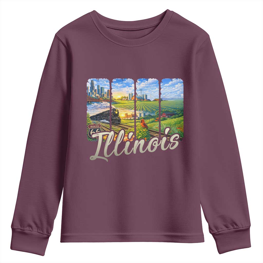 Vintage Illinois State Route Highway 66 Youth Sweatshirt Southwest Souvenir TS12 Maroon Print Your Wear