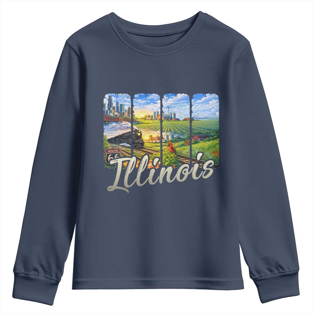 Vintage Illinois State Route Highway 66 Youth Sweatshirt Southwest Souvenir TS12 Navy Print Your Wear