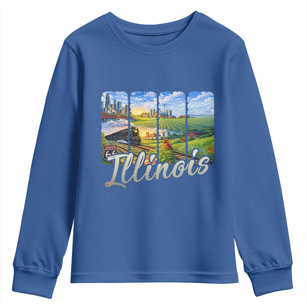 Vintage Illinois State Route Highway 66 Youth Sweatshirt Southwest Souvenir TS12 Royal Blue Print Your Wear