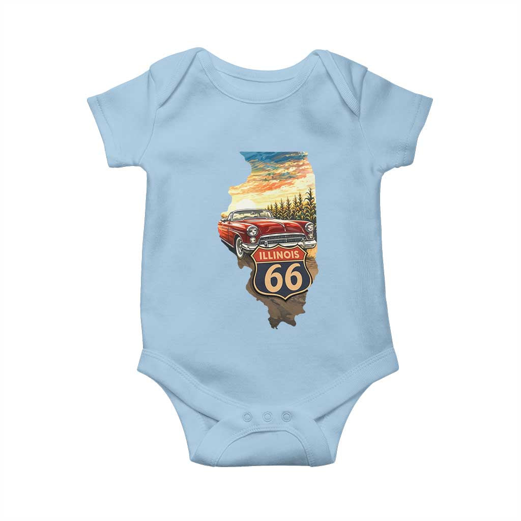 Route Highway 66 Illinois State Pride Baby Onesie Mother Road Travel Gift TS12 Light Blue Print Your Wear