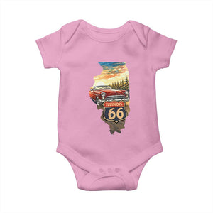 Route Highway 66 Illinois State Pride Baby Onesie Mother Road Travel Gift TS12 Light Pink Print Your Wear