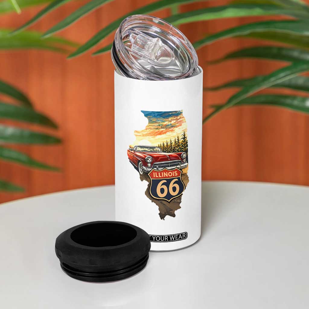 Route Highway 66 Illinois State Pride 4 in 1 Can Cooler Tumbler Mother Road Travel Gift TS12 Print Your Wear