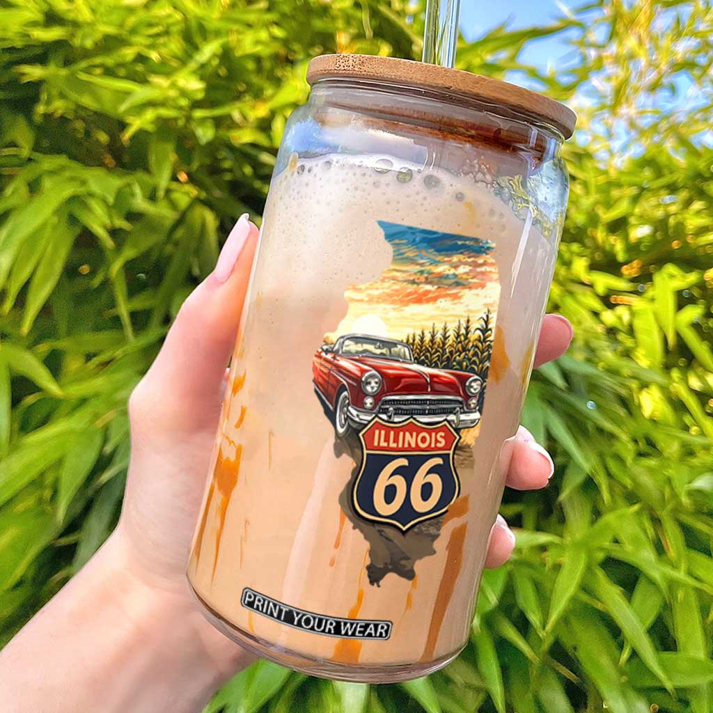 Route Highway 66 Illinois State Pride Glass Can Mother Road Travel Gift TS12 White Print Your Wear