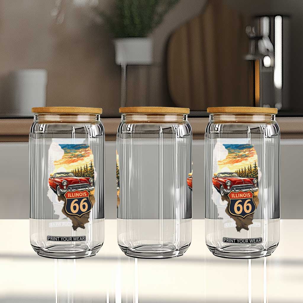 Route Highway 66 Illinois State Pride Glass Can Mother Road Travel Gift TS12 Print Your Wear