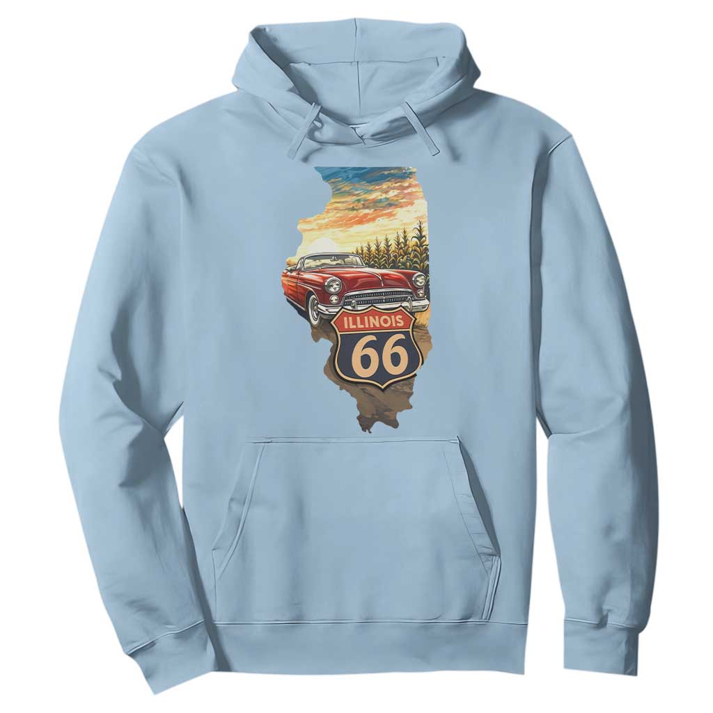 Route Highway 66 Illinois State Pride Hoodie Mother Road Travel Gift TS12 Light Blue Print Your Wear