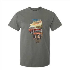 Route Highway 66 Illinois State Pride T Shirt For Kid Mother Road Travel Gift TS12 Military Green Print Your Wear