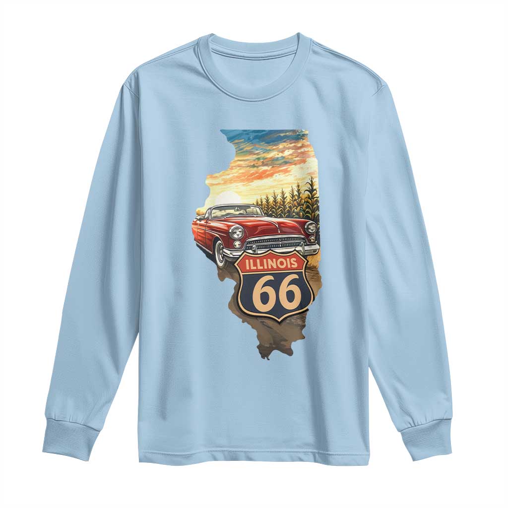 Route Highway 66 Illinois State Pride Long Sleeve Shirt Mother Road Travel Gift TS12 Light Blue Print Your Wear